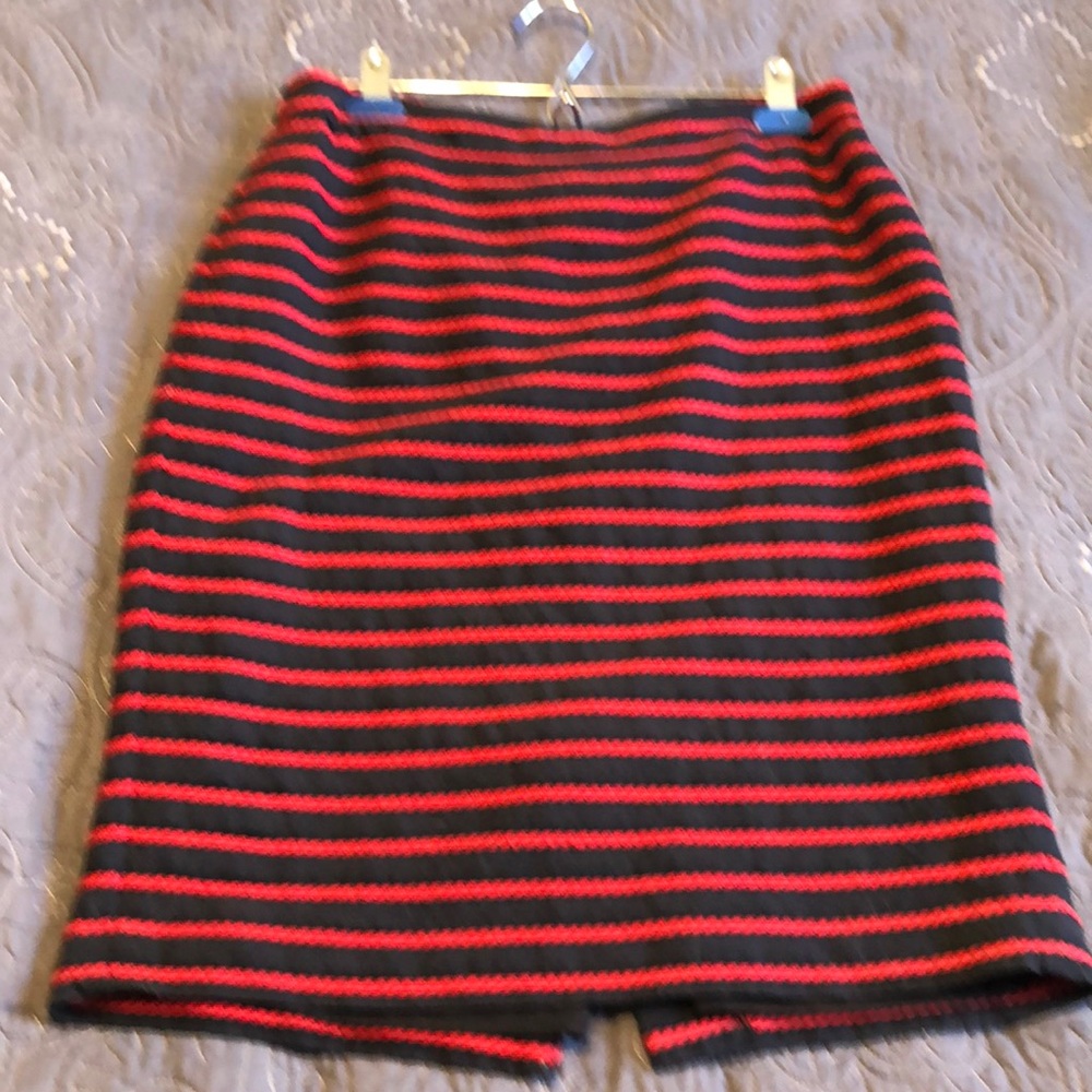 Red and navy striped pencil skirt